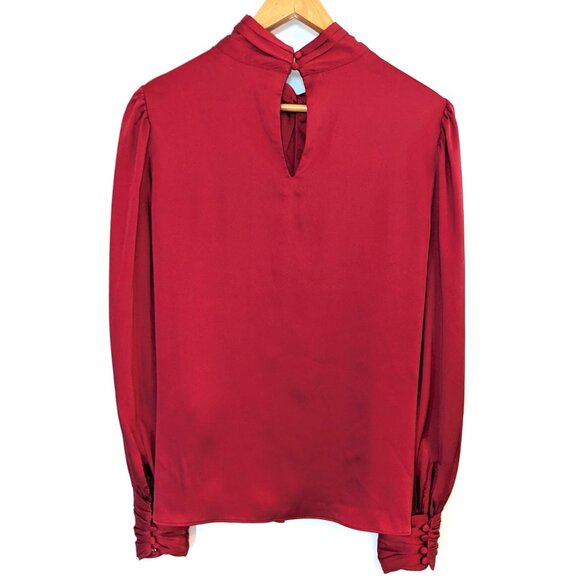 NWT White House Black Market | Long Sleeve Twisted Neck Red Satin Blouse Size 8 - Picture 9 of 13